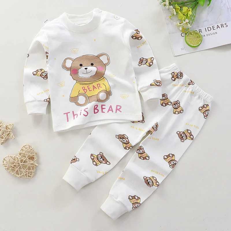 New Child Pure Cotton Underwear Two Piece Boys And Girls Autumn Clothes Toddler Cartoon Long Sleeve Pajama Suits Home Wear H260403