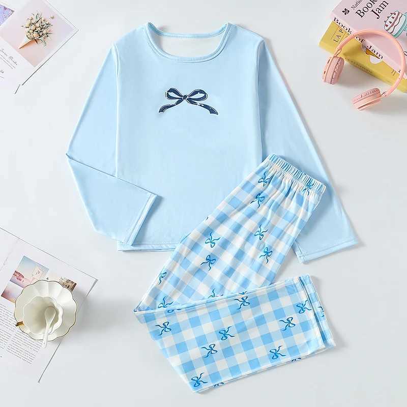 2-piece Autumn And Winter Big Boy Youth Casual Fashion Plaid Home Set Comfortable Plus Size Round Neck T-shirt Warm Home Pants H260403
