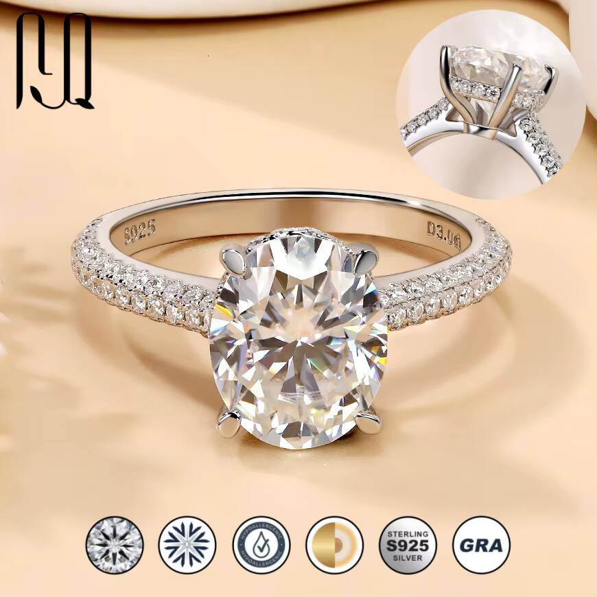 Best-Selling Hidden Halo 3 Ct Oval Moissanite Ring S925 Sterling Silver Full Pave Engagement Ring for Women Factory Direct