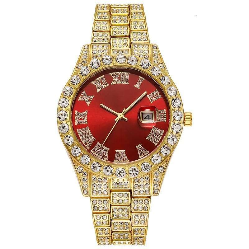 Men's Hip-Hop Trendy Fashion Large Dial Export Hot-Selling Diamond-Studded Cuban Chain Watch Set YYMY Wholesale
