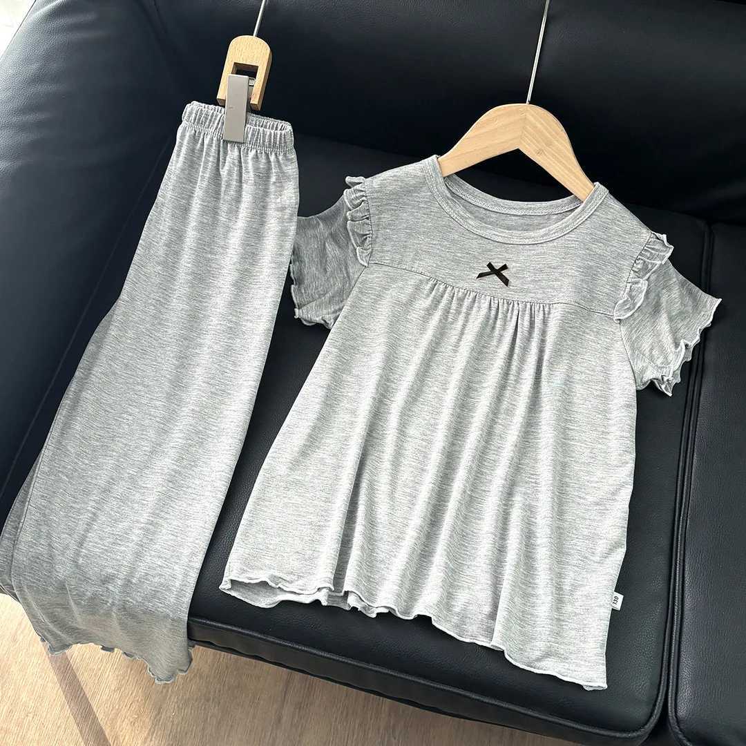 Girls Short Sleeved Pajamas Home Clothes Set Modal Spring and Summer Thin Edition Childrens Air Conditioning Lace Princess H260403