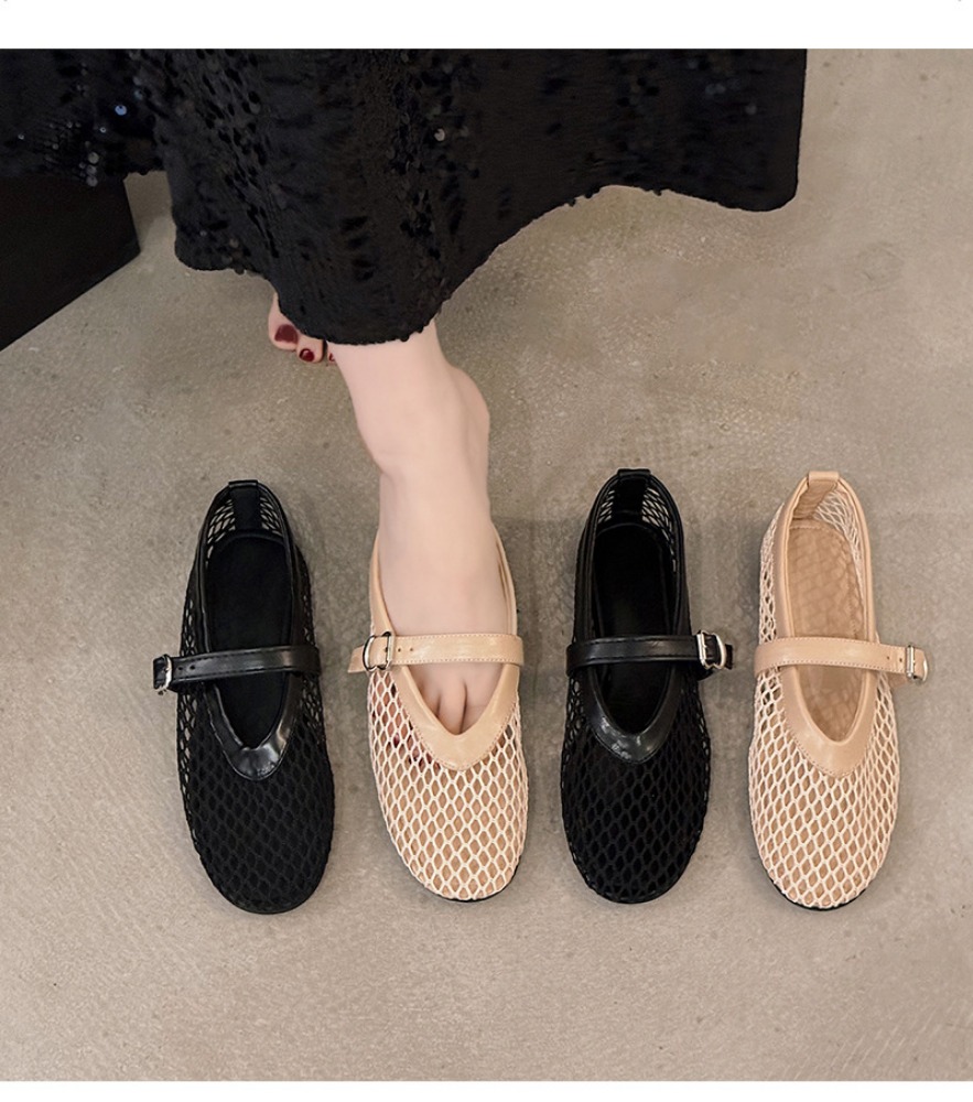 Flat Bottom Hollowed Out Summer New Sandals Women's Fishing Net Shoes Shoes Mesh Shoes Mary Jane Single Shoes Ballet Shoes Women