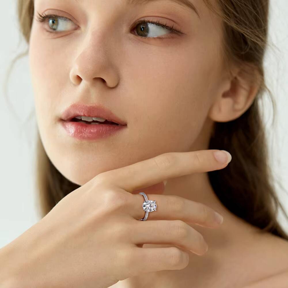 Best-Selling Hidden Halo 3 Ct Oval Moissanite Ring S925 Sterling Silver Full Pave Engagement Ring for Women Factory Direct