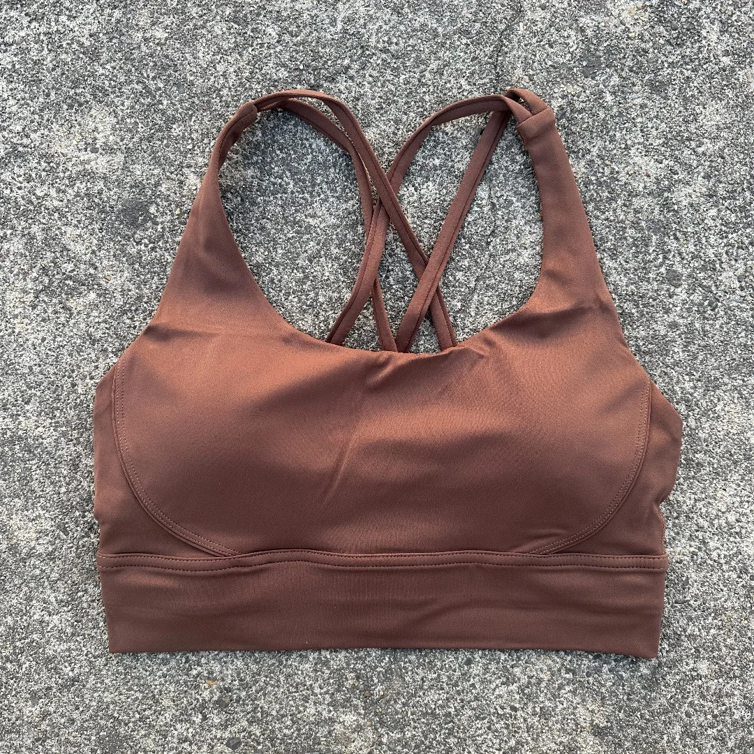 Solid Color Women cross Back Soft Fitness Sports Bra Top Gym Yoga underwear Tight Workout With Chest Pad shoulder strap Training 260403