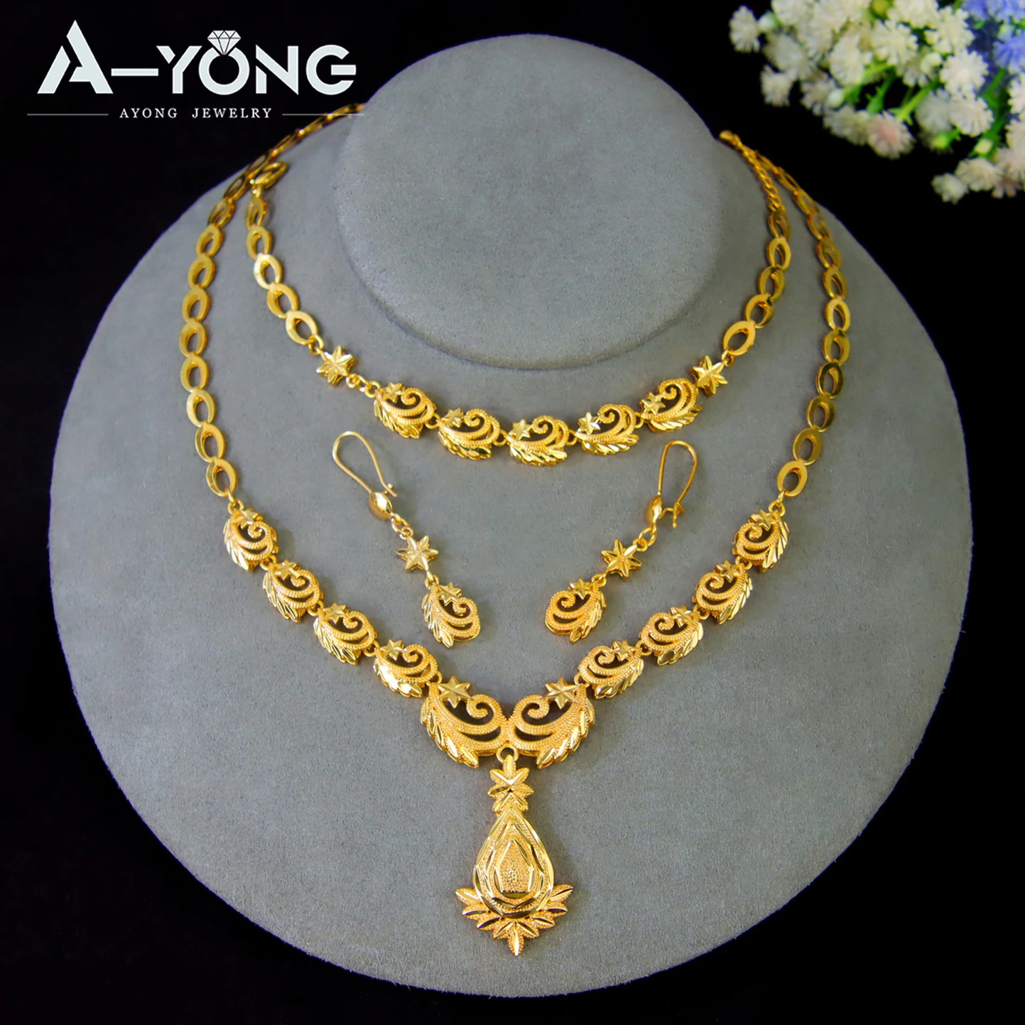 Luxury Dubai Bridal Wedding Jewelry Set 21k Gold Plated Nigeria Elegant Necklace Bracelet Earrings Arabic Women Party Jewelrys 260318BJ - view 7