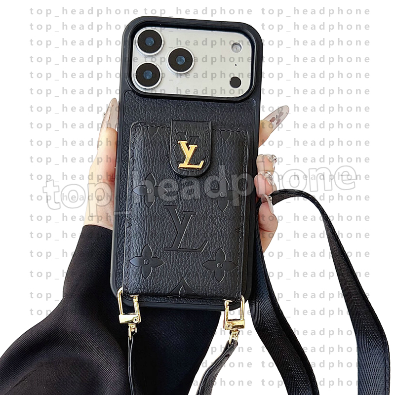 Luxury Crossbody Bag Designe iPhone Case for iPhone 17Pro Max 16 15 14 Plus Leather Wallet Card holder Phone Case for Women strap lanyard With Samsung S26Ultra S25Plus