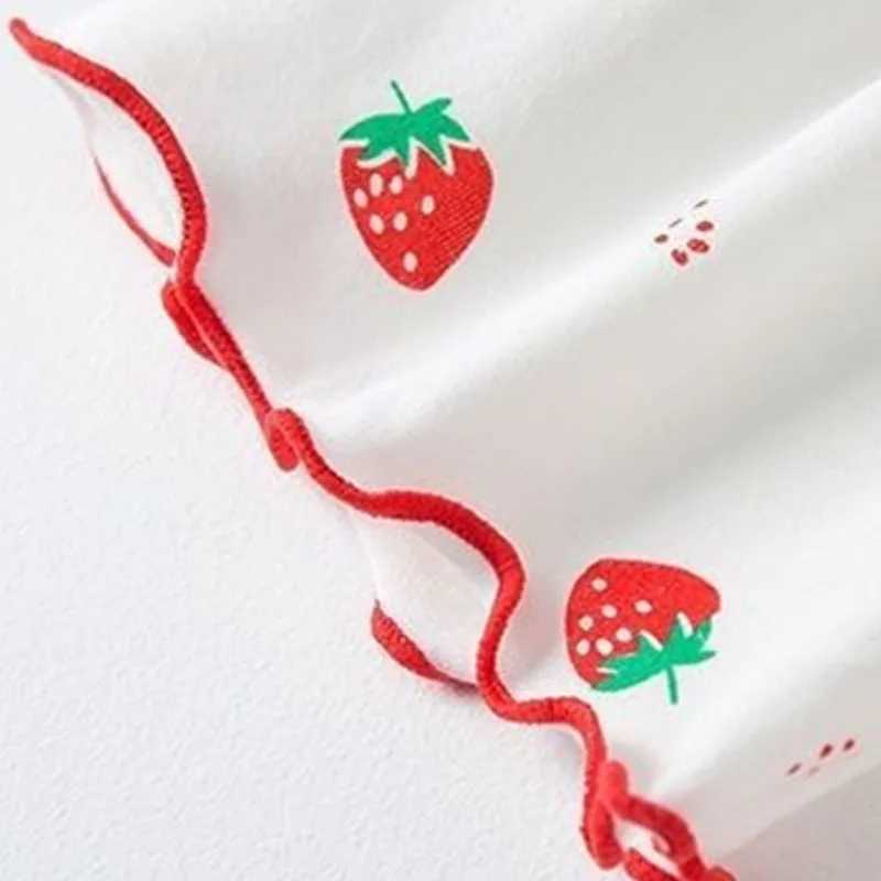 Girls Summer Pajama Set Strawberry Print Shorts Pink Peaches Tee Baby Cool Comfort Homewears Soft Breathable Sleepsuits for Play H260403