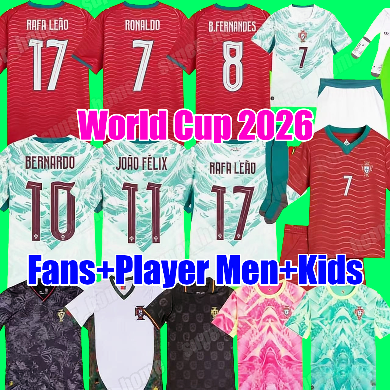 2026 PORTUGAL soccer jersey portugal jersey 2026 worldcup RONALDOB.FERNANDES R.LEAO JOAO FELIX BERNARDO RUBEN DIAS football kit shirts set MEN kids kit tops camiseta