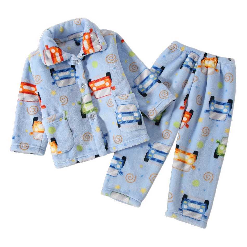 Children Flannel Pajamas Sets Long Sleeve Stylish Versatile Warm Coral Fleece Kids Cartoon Dinosaur Winter Comfortable Homewear H260403
