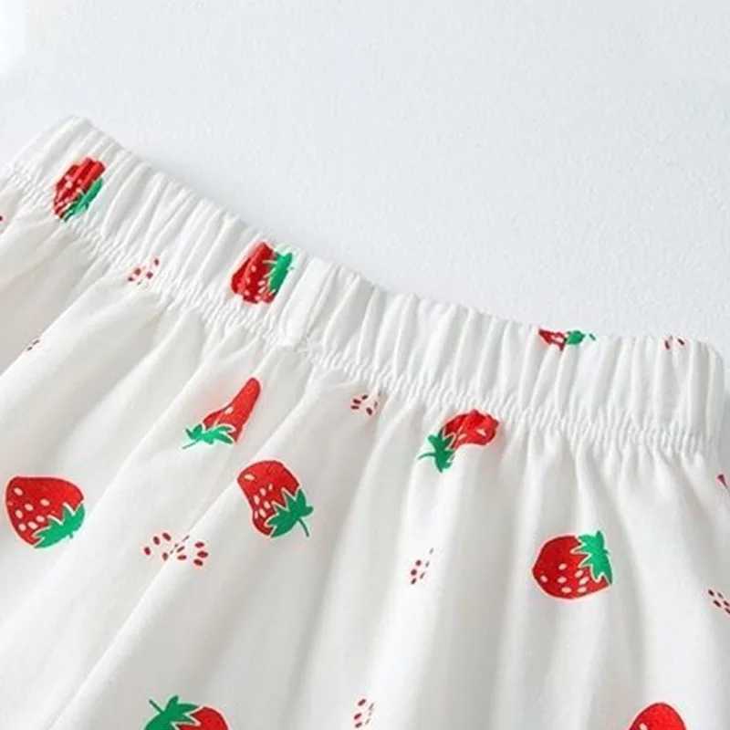 Girls Summer Pajama Set Strawberry Print Shorts Pink Peaches Tee Baby Cool Comfort Homewears Soft Breathable Sleepsuits for Play H260403