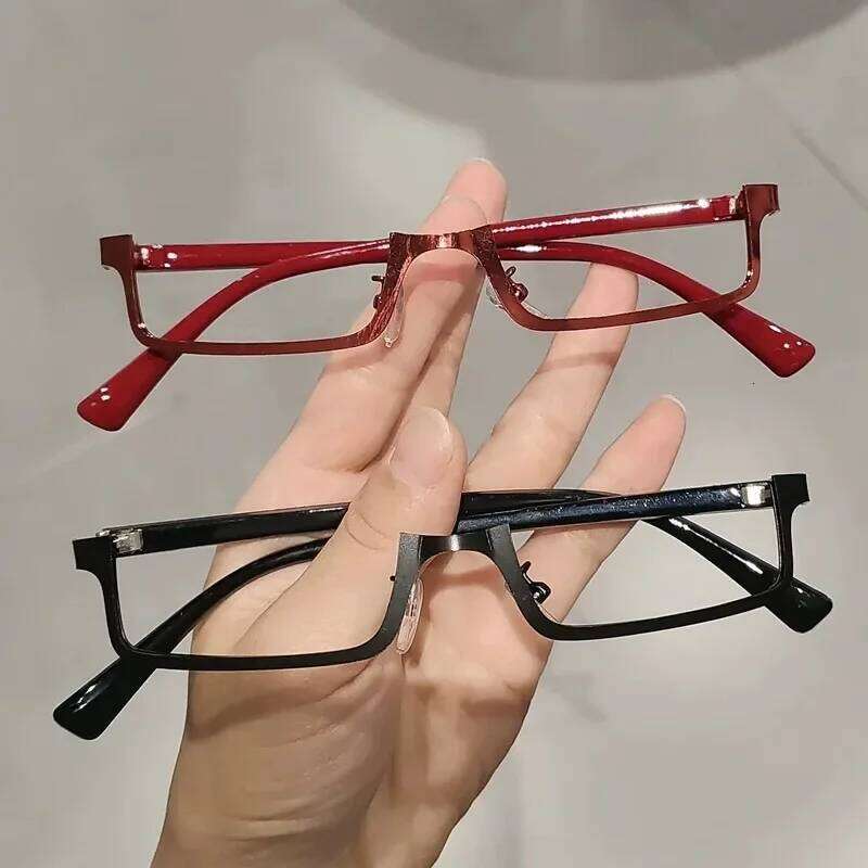 1/2Pcs Y2k Japanese Half-Frame Glasses Women Cosplay Red Black INS Vintage Metal Square No Lense Decoration Eyeglasses Frame
