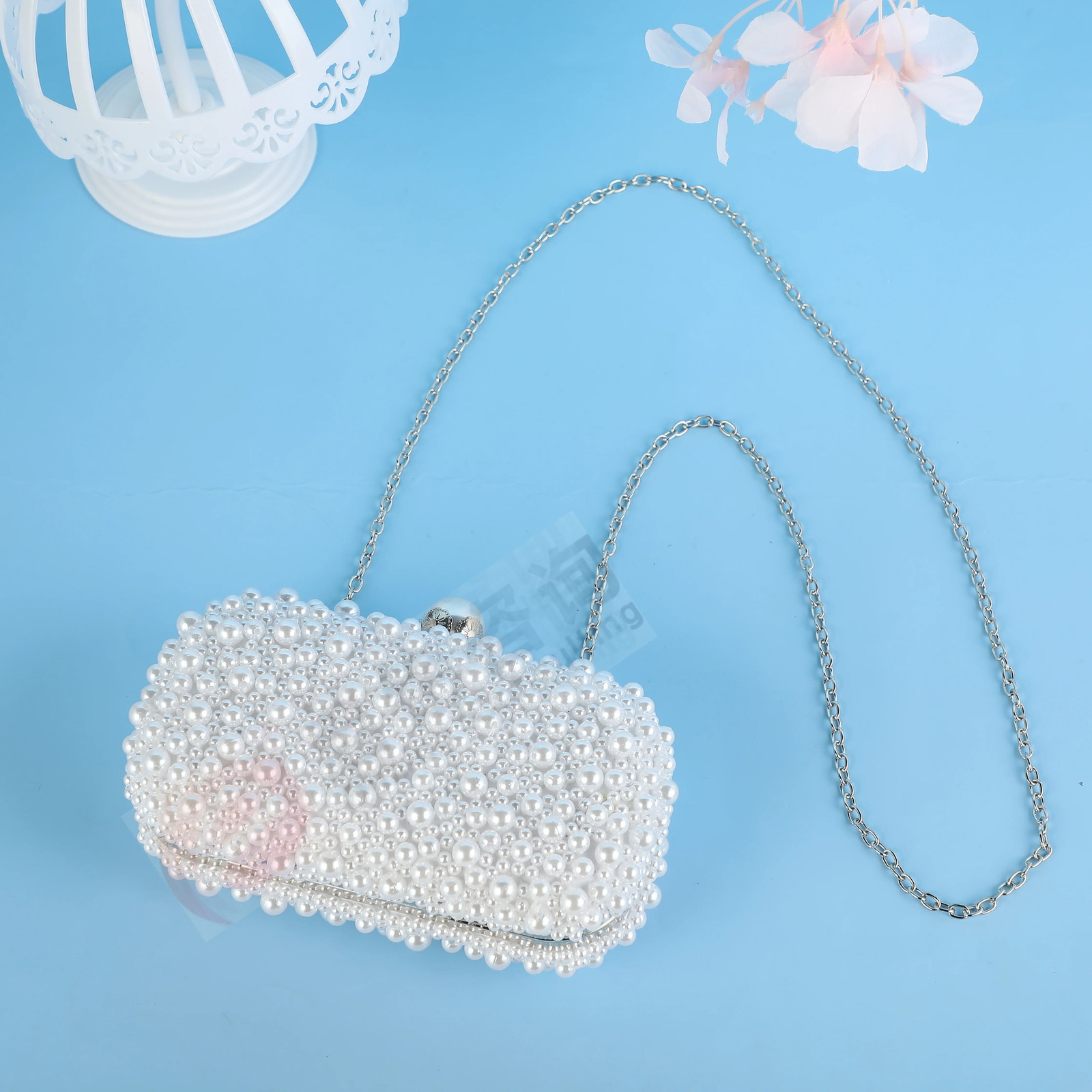 handmade wedding evening bag chain shoulder Full Beaded clutch Ladies Artificial Pearls Handbag for Wedding Party 260317