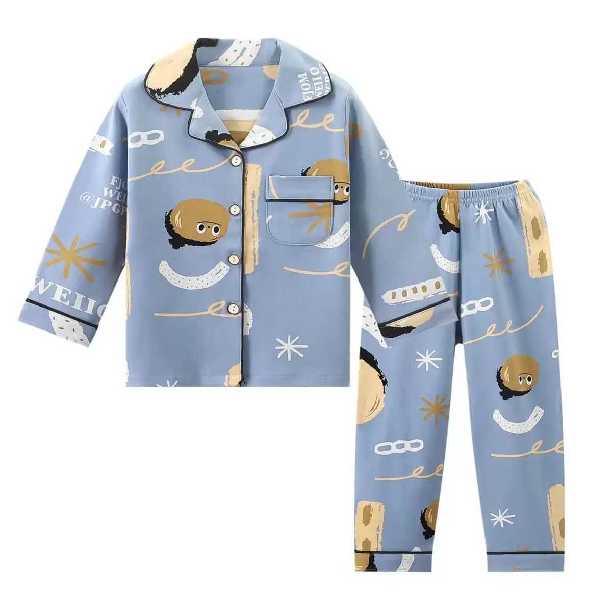 Childrens Pajamas Pure Cotton Spring Autumn and Winter Long-Sleeved Suits Boys and Girls Lapel Pajamas and Pajamas Set Boys Sp H260403