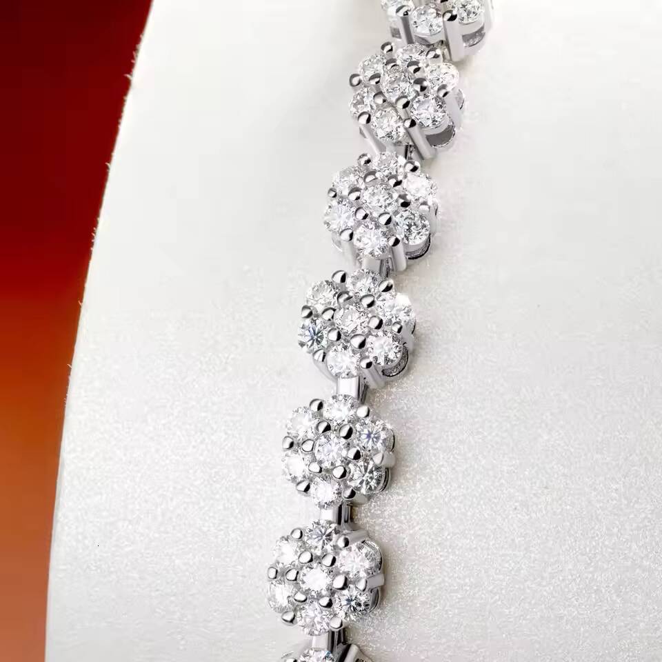 PYQ Wholesale Custom Jewelry 925 Sterling Silver Plum Blossom Moissanite Rhodium Plated Hip Hop Hand Chain Charm Tennis Bracelet