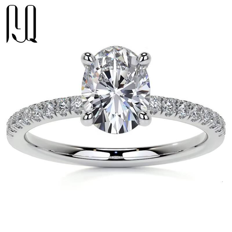 PYQ Luxury 1ct 2ct 3ct 925 Sterling Silver Engagement Rings Oval Cut Moissanite Wedding Rings for Women