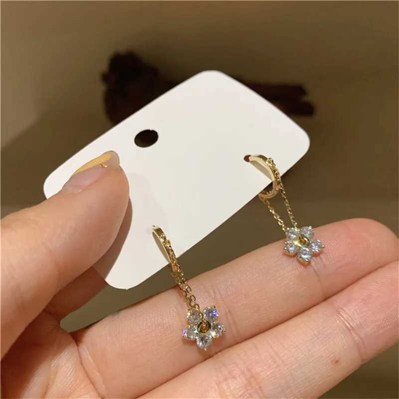 Korean Exquisite Tassel Zircon Flower Ear Buckle Earrings Women 925 Sterling Silver Fashion Versatile Banquet Jewelry H260403
