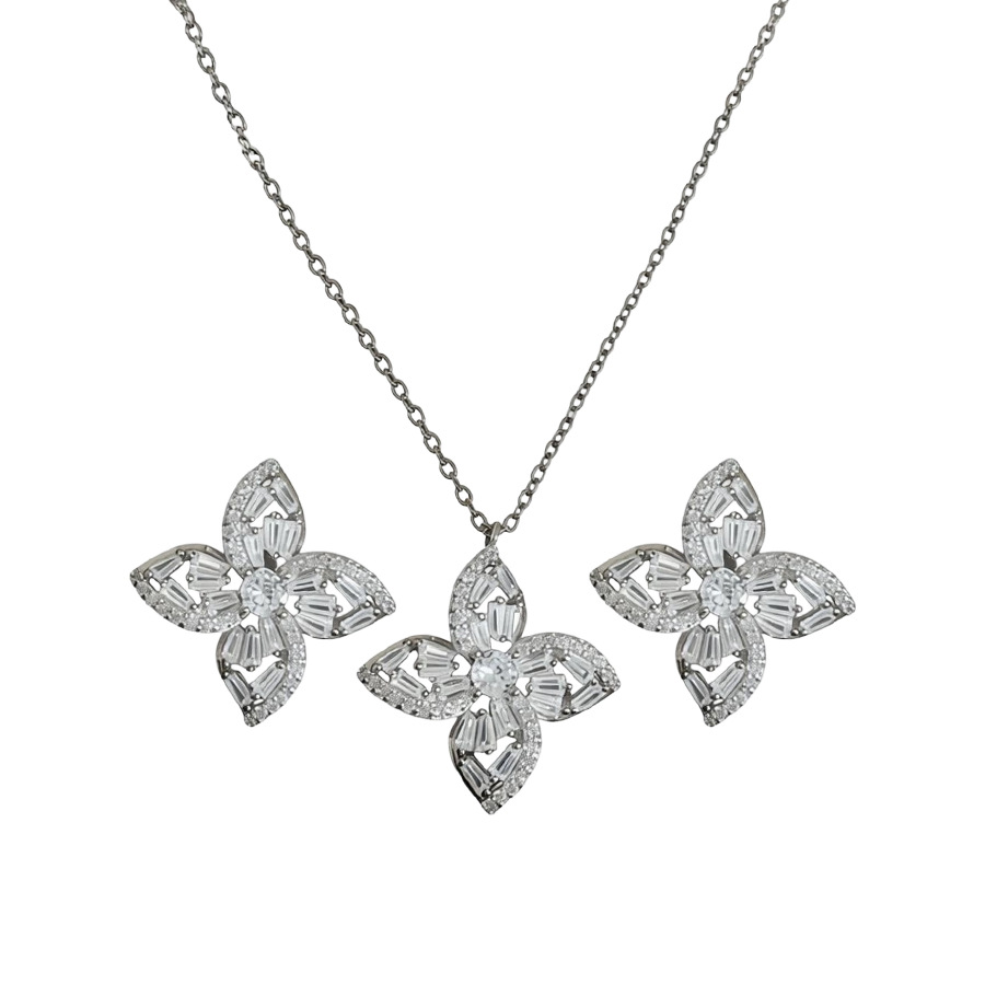Women's Necklace with Durable Floral Zircon Pendant - Matching Studs, Sophisticated Jewelry Collection - view 9