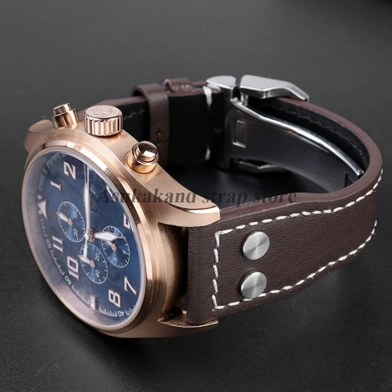 Leather Watch Strap 20mm 21mm 22mm for IWC Pilot Portuguese Spitfire Fighter Band Folding Buckle Cowhide Men Bracelet 260403 - view 5