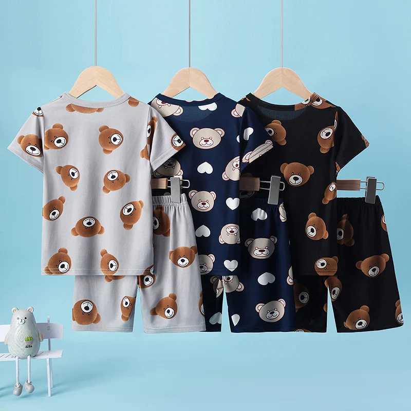2-Pcs Childrens Casual Cute Home Service Suit Boy Casual Joker Bear Print Short Sleeve Girl Comfortable Joker Sweet Shorts Suit H260403