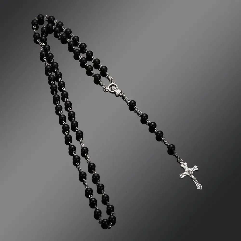 Fashion Vintage Cross Necklace Rosary Beads Chain Jesus Crucifix Virgin Mary Pendant Chain Jewelry Necklace H260403