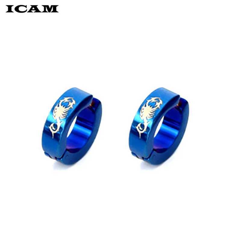 ICAM 2018 New 1Pair Cool Punk Mens Stainless Steel Punk Earring no Piercing Round Stud Earings Men Fashion Jewelry Ear Studs H260403