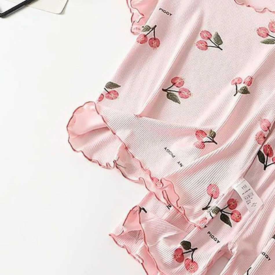 Girls Summer Pajama Set Cherry Blossom Print 4-Way Stretch Shorts Tee Breathable Modal Blend for Bedtime and Playtime for 1-8Y H260403