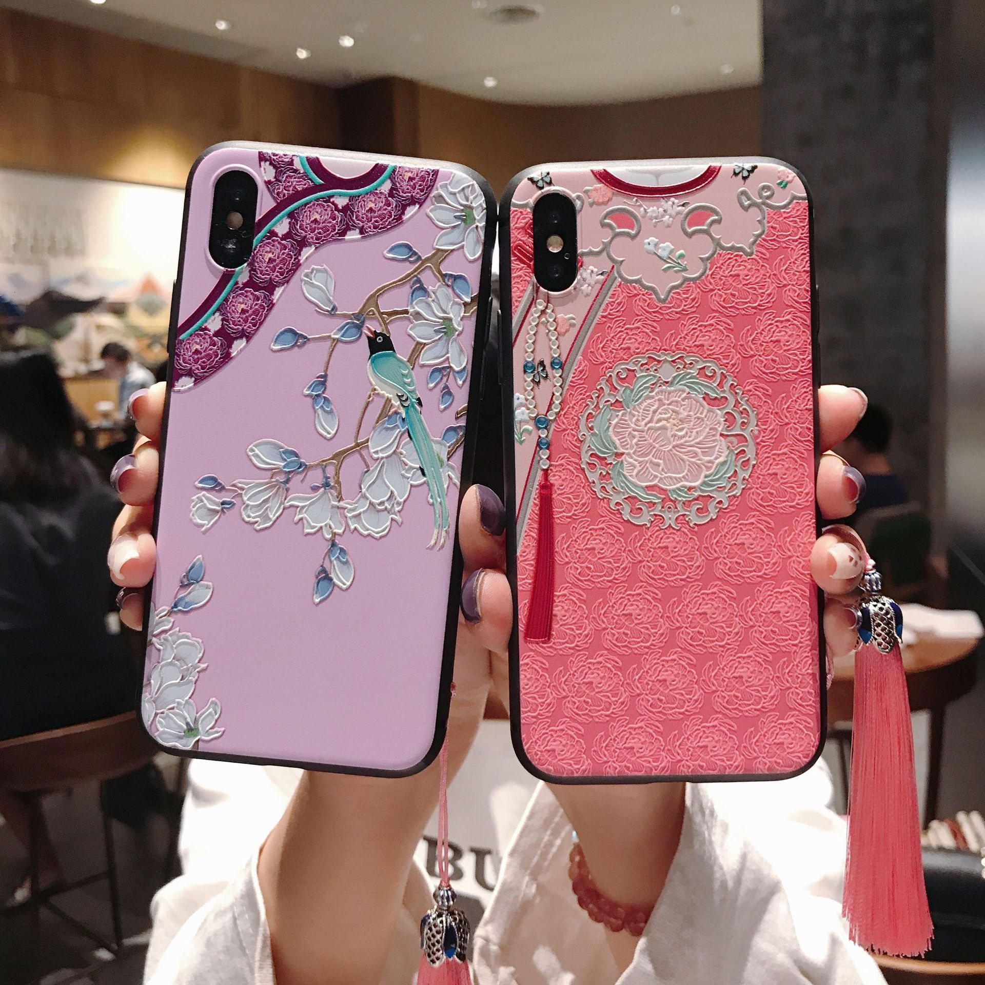 Luxury Designer Oriental Cheongsam Pattern Phone Case Premium Embossed Floral Bird Protective Shell For Iphone High-end Traditional Accessory