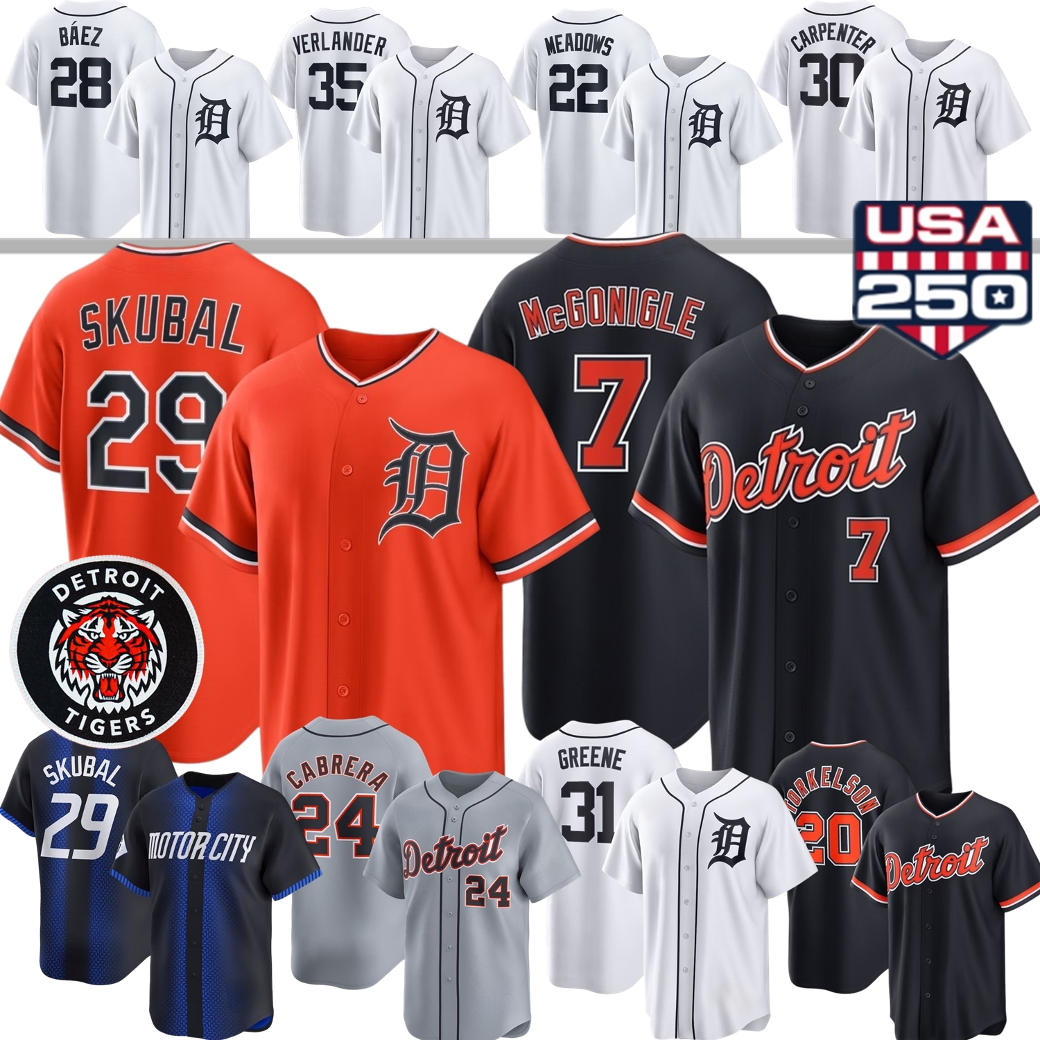 DetroitS Jersey Tigers Tarik Skubal Riley Greene Spencer Torkelson Max Clark Jackson Jobe Valdez Kevin McGonigle Verlander Keith Flaherty Meadows Cabrera Youth
