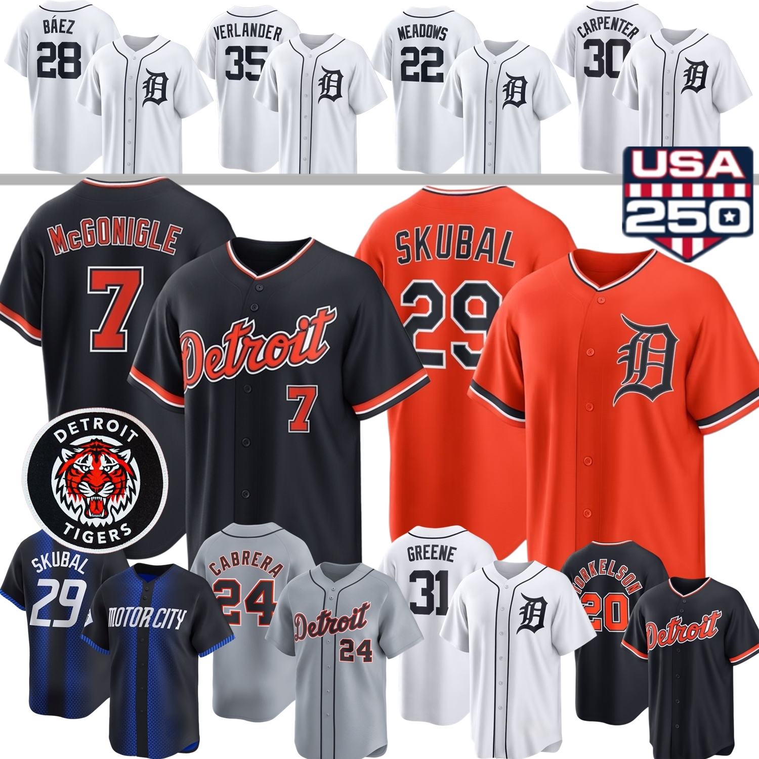 2026 DetroitS Jersey Tigers #29 Tarik Skubal Riley Greene Spencer Torkelson Max Clark Jackson Jobe Valdez Kevin McGonigle Verlander Keith Flaherty Meadows Cabrera