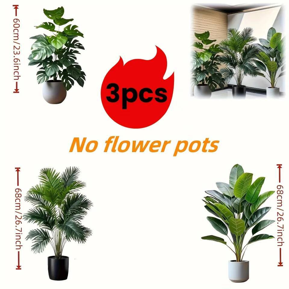 3pcs Large Artificial Areca Palm with 36 Leaves Tropical Plants Suitable for Indoor Garden Decoration Potted Plant ddmydog ddmydog