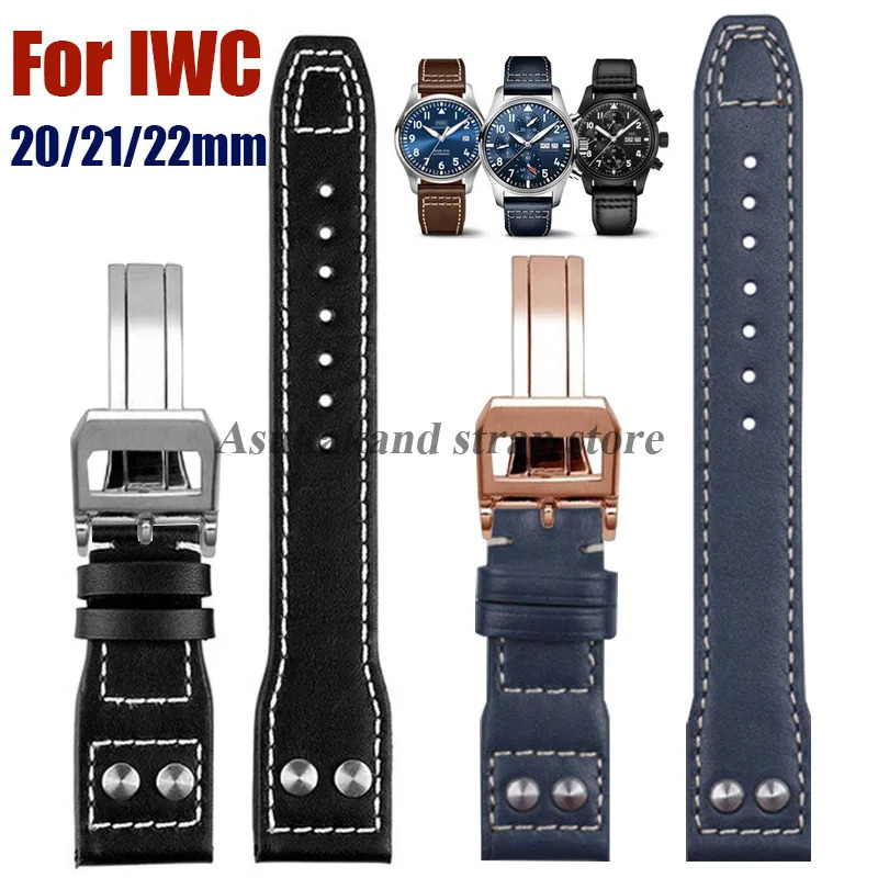 Leather Watch Strap 20mm 21mm 22mm for IWC Pilot Portuguese Spitfire Fighter Band Folding Buckle Cowhide Men Bracelet 260403