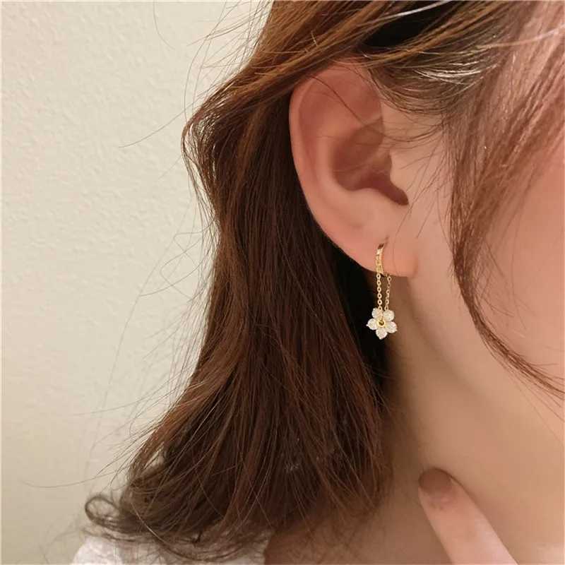 Korean Exquisite Tassel Zircon Flower Ear Buckle Earrings Women 925 Sterling Silver Fashion Versatile Banquet Jewelry H260403