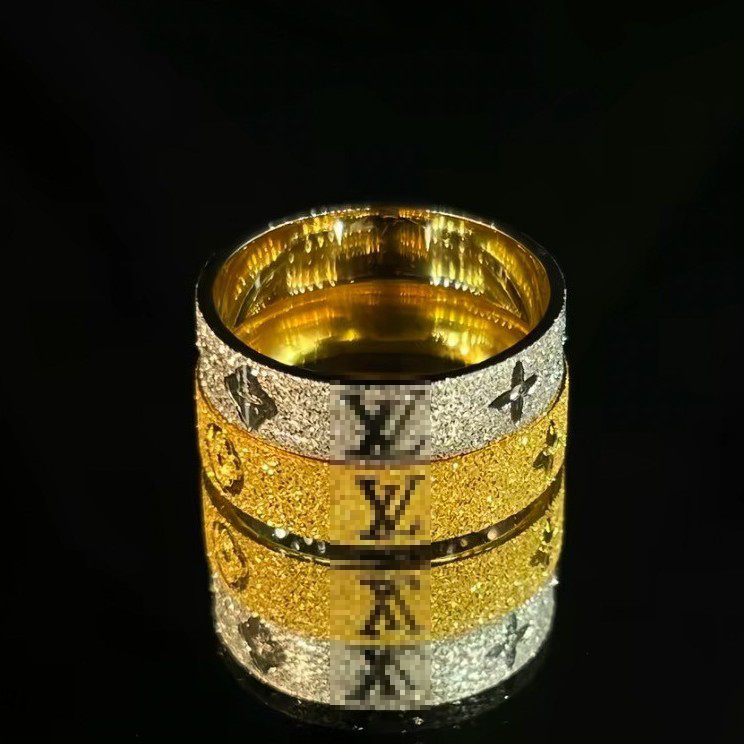 Sparkling Sand Face Letter designer rings Matte Solid Retro Nail Sand Lucky Grass Closed End Ring Couple Design Men and Women Rings