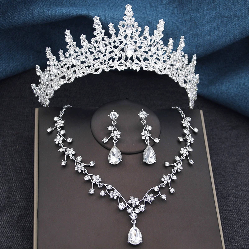 3Pcs Sets Princess Crown Bridal Jewelry Sets for Women Tiaras and Choker Necklace Earrings Wedding Dress Bride Jewelry Set 260318BJ - view 5