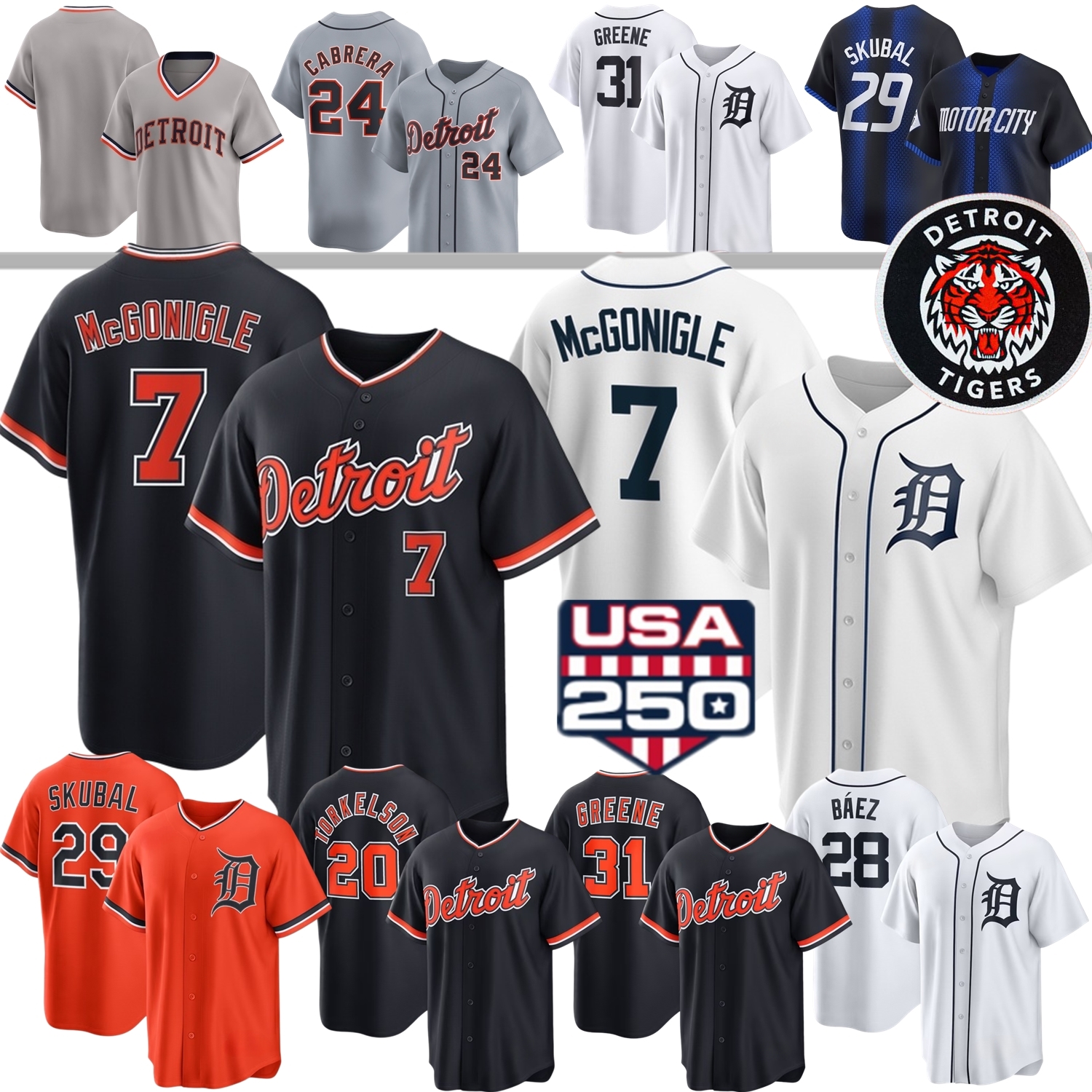 Tigers Baseball Jersey Tarik Skubal Riley Greene Spencer Torkelson Clark Jackson Jobe Valdez Verlander Keith Kevin McGonigle Flaherty Meadows Cabrera Javier
