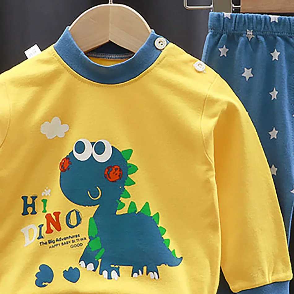 Cotton Children Pajamas Sets Unisex Soft Comfort Warm Cute Cartoon Printed Suitable Boys Girls Perfect for Autumn Winter Warmth H260403