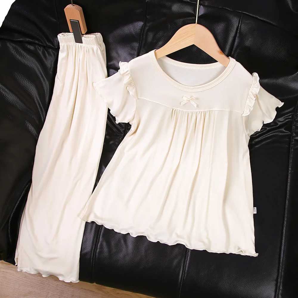 Girls Short Sleeved Pajamas Home Clothes Set Modal Spring and Summer Thin Edition Childrens Air Conditioning Lace Princess H260403