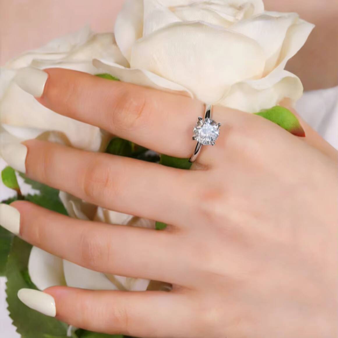 2 Ct Hidden Halo Moissanite Engagement Ring 4 Prong 925 Silver Platinum Plated Womens Jewelry Wholesale