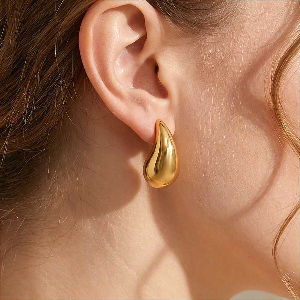 10-31mm Stainless Steel Vintage Chunky Water Drop Earrings For Women Gold Plated Thick Earring Statement Wedding Jewelry Gifts H260403