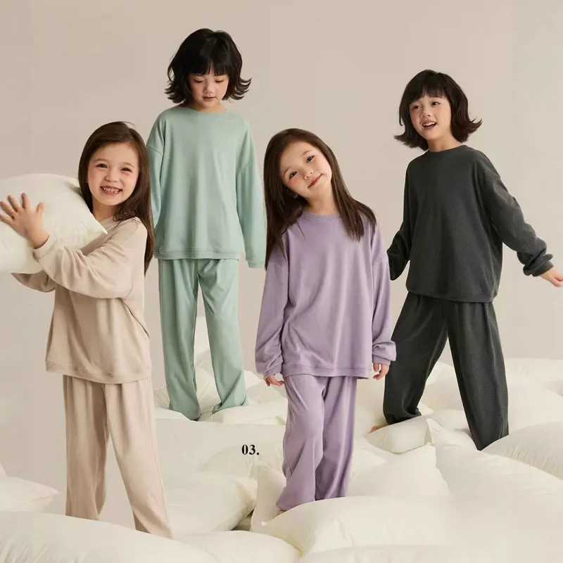 Girls Pajamas Sets Winter Autumn Sleepwear for Kids Solid Color Childrens Loungewear Set Teenager Underwear Baby Pijama 3-14T H260403