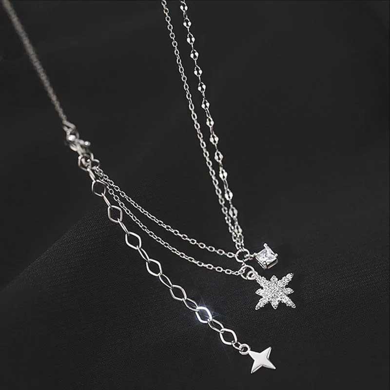 Sparkling Star Pendant Choker Necklace for Women Zircons Tassel Silver Plated Jewelry Gift for Ladies And Girls H260403