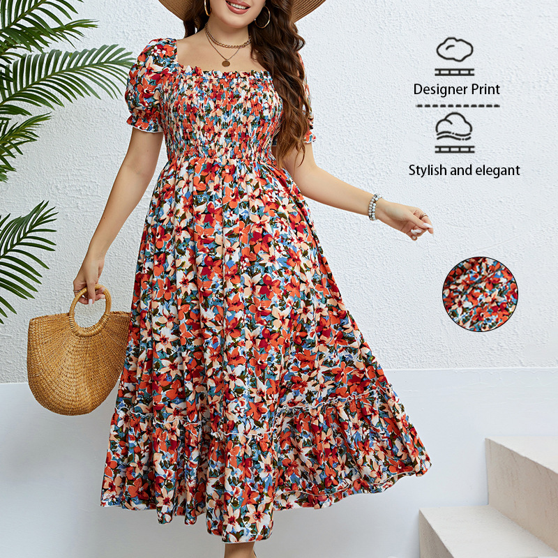 Q0313 popular summer floral one-word shoulder waist thin dress