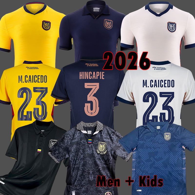 Ecuador 2026 soccer jersey 26 27 Black Special Centenary HINCAPIE PAEZ CAICEDO PACHO Home away third Football uniform Ecuador fans version child Kids kit tops 3XL 4XL
