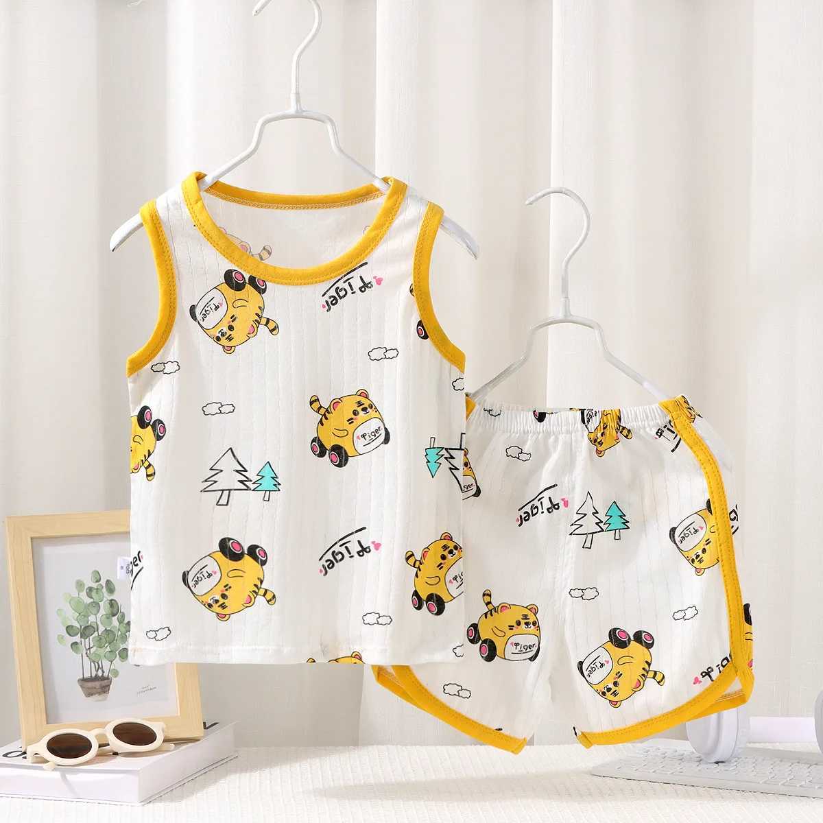2026 New Kids Sleeveless Set Summer Cotton Girls Shorts Pajamas Korean Style Boys Tank Top Outfit Children Clothing Set H260403
