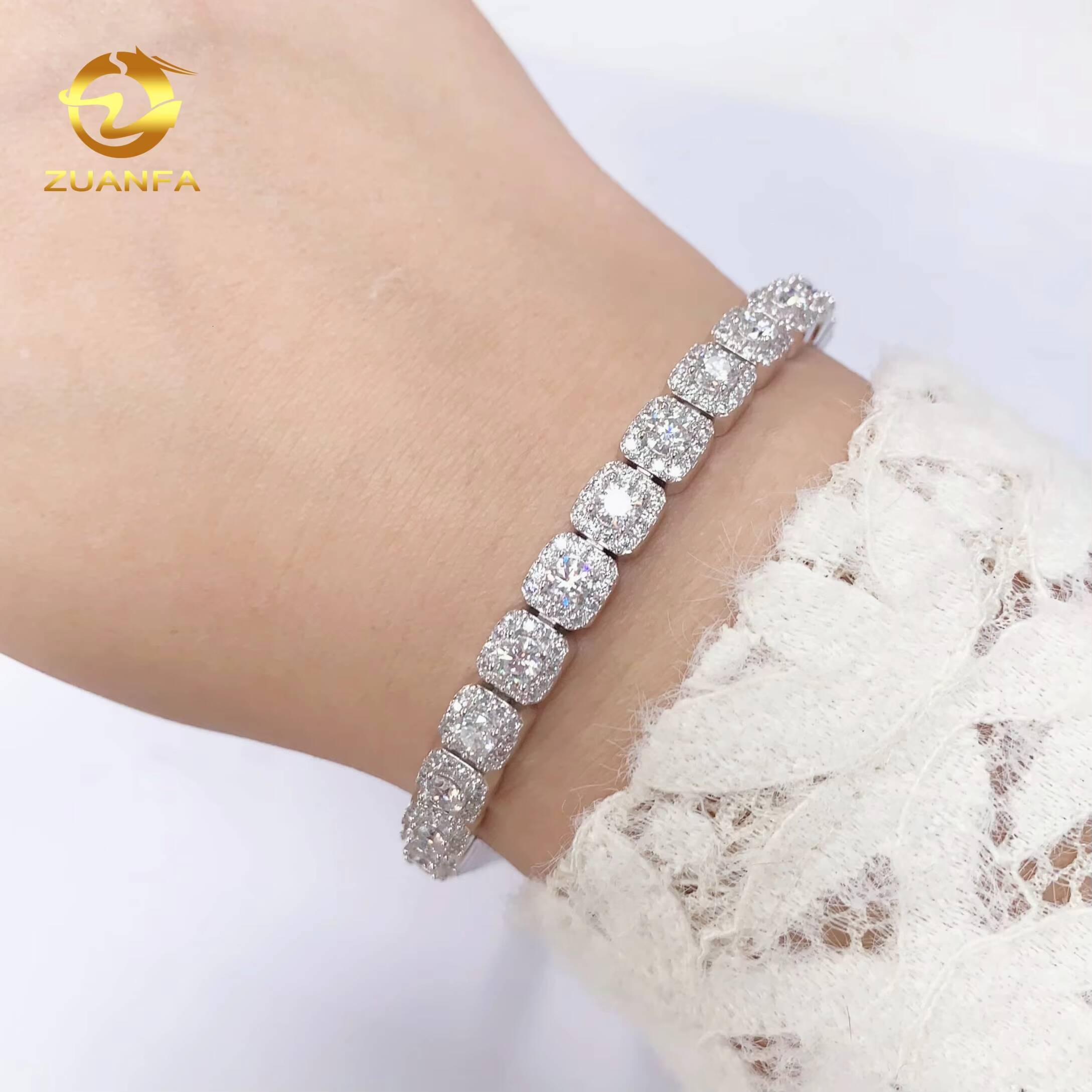 Halo Ice Sugar Rock GRA Certified 6mm Moissanite Cross Bracelet Infinity Cuban Link Chain Moissanite Cuban Link Bracelet