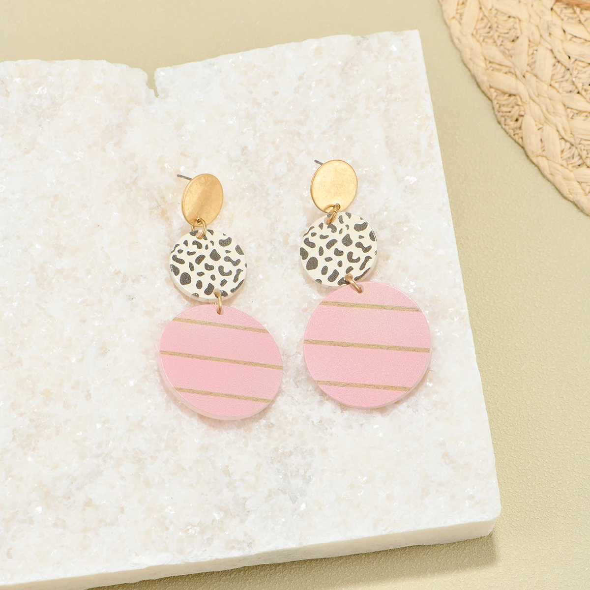 Trendy Geometric Style Earrings Wooden Triangle Splicing Colorfulful Polka Dot Stripess Personalized Versatile Earring Set H260403
