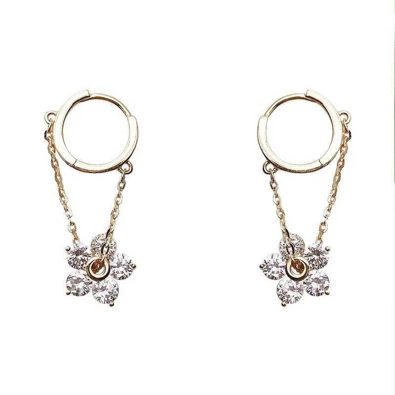 Korean Exquisite Tassel Zircon Flower Ear Buckle Earrings Women 925 Sterling Silver Fashion Versatile Banquet Jewelry H260403