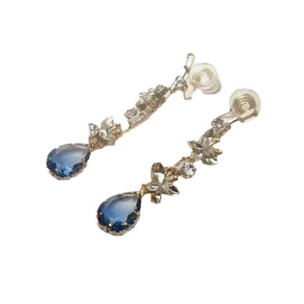 Autumn Winter Blue Water Drop Butterfly Super Fairy High-End Full Diamond Long Earrings Elegant Socialite Style Light Luxury Ear Jewelry