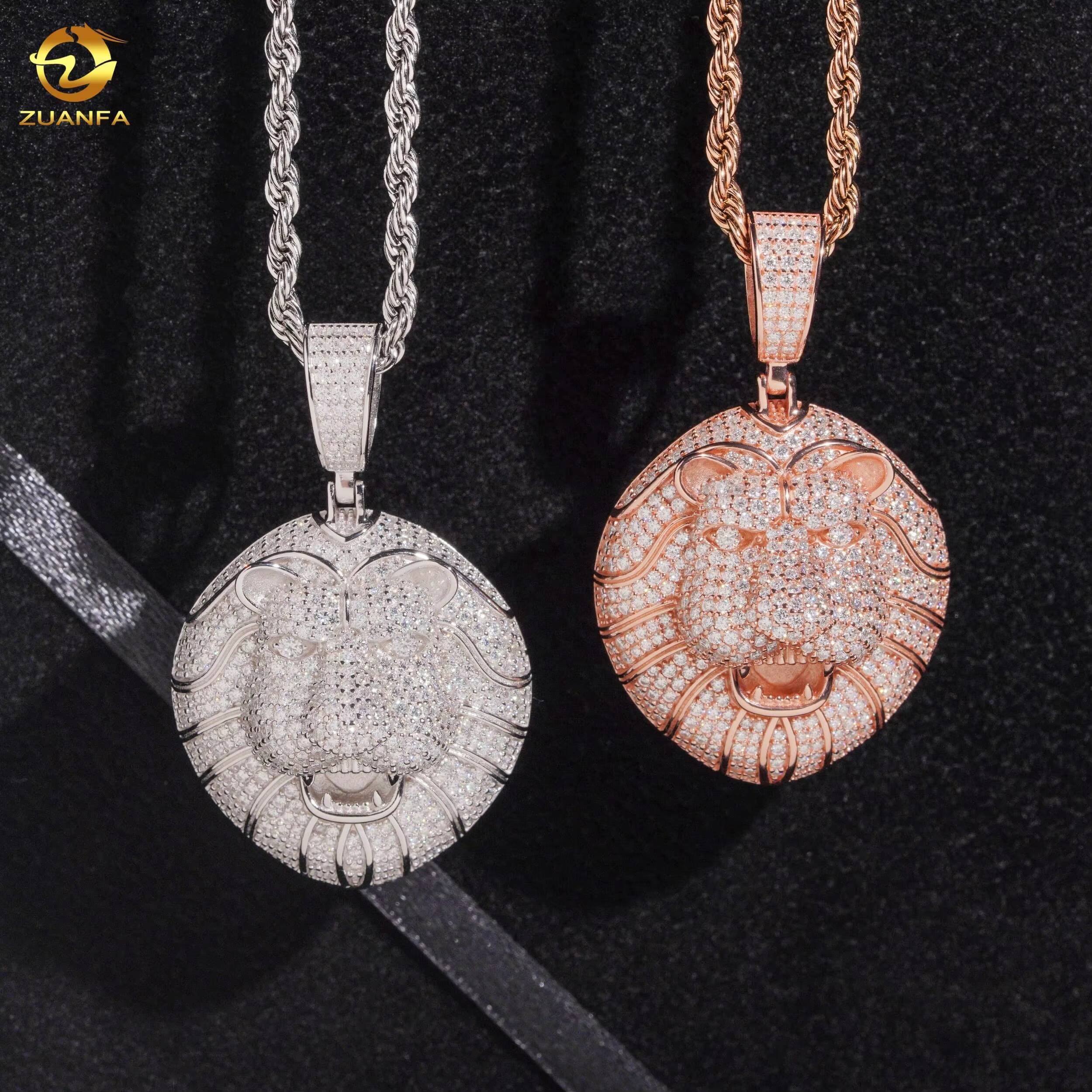 New Arrivals Hip Hop 3D Lion Head Pendant Iced Out VVS Moissanite S925 Sterling Silver Rose Gold Rapper Charm Icy Bling Necklace For Men With GRA Cert