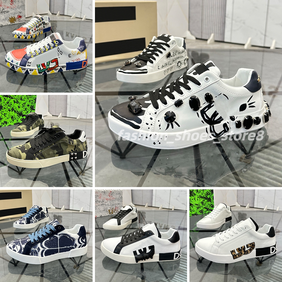 Portofino series Designers Casual Shoes men women Luxurys calfskin Sneakers genuine leather embroidery trainers Fashion graffiti printing board shoes Size 35-46